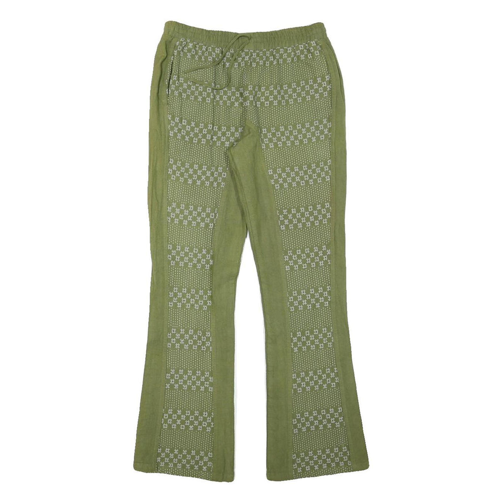 Womens Cotton Blend Green Patterned Regular Fit Straight Trousers W27 L28