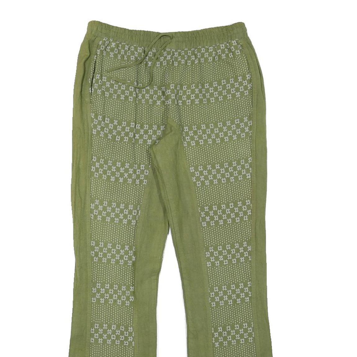 Womens Cotton Blend Green Patterned Regular Fit Straight Trousers W27 L28