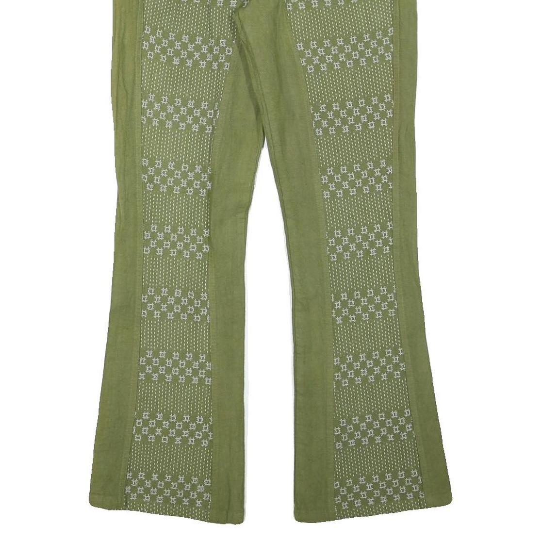 Womens Cotton Blend Green Patterned Regular Fit Straight Trousers W27 L28
