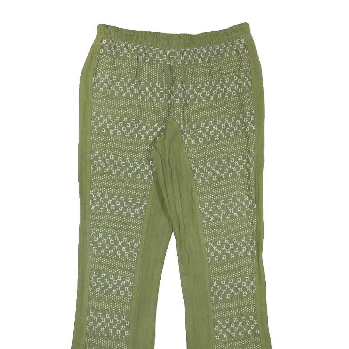 Womens Cotton Blend Green Patterned Regular Fit Straight Trousers W27 L28