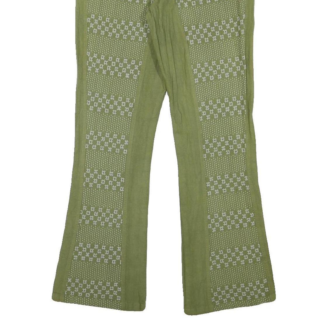Womens Cotton Blend Green Patterned Regular Fit Straight Trousers W27 L28