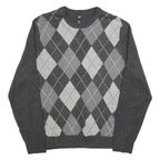 DOCKERS Mens Grey Patterned Acrylic Jumper Crew Neck Basic Knit L Casual