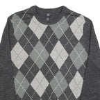 DOCKERS Mens Grey Patterned Acrylic Jumper Crew Neck Basic Knit L Casual