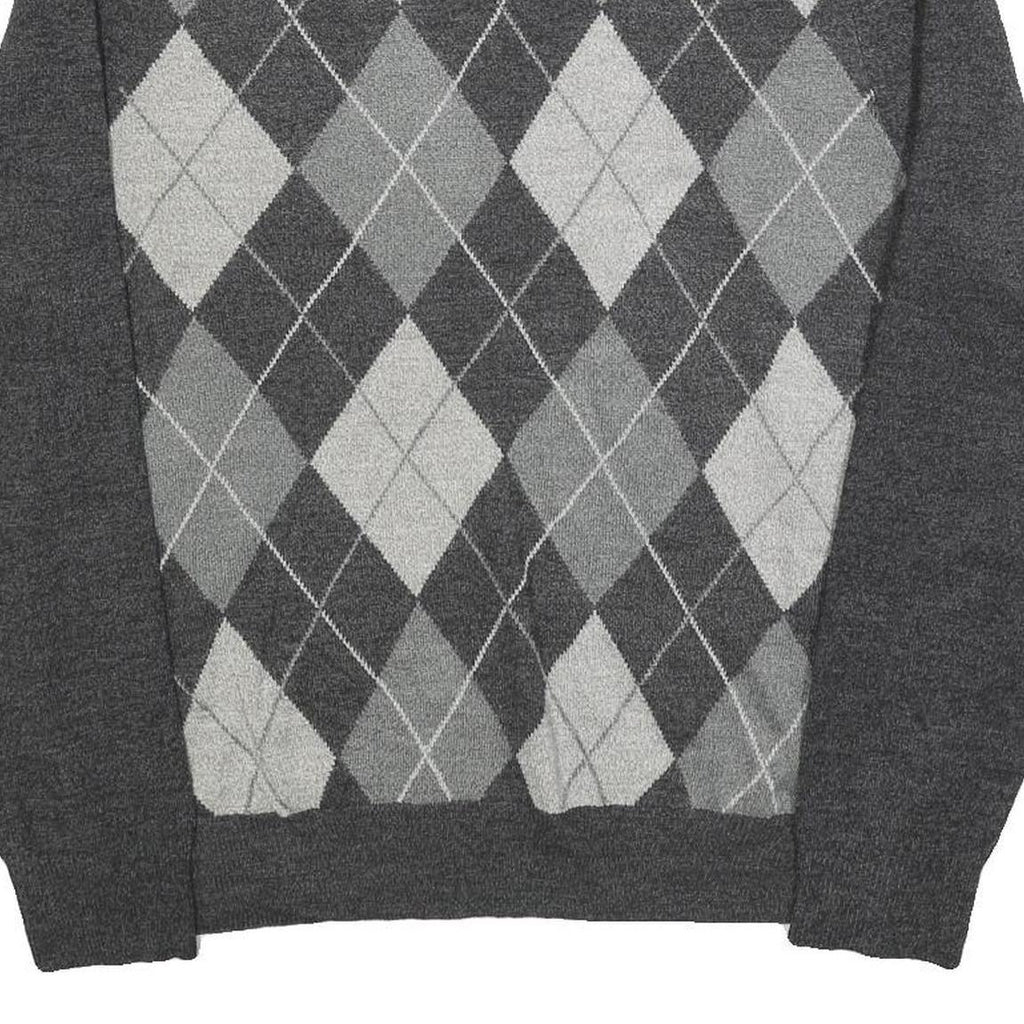 DOCKERS Mens Grey Patterned Acrylic Jumper Crew Neck Basic Knit L Casual