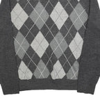 DOCKERS Mens Grey Patterned Acrylic Jumper Crew Neck Basic Knit L Casual