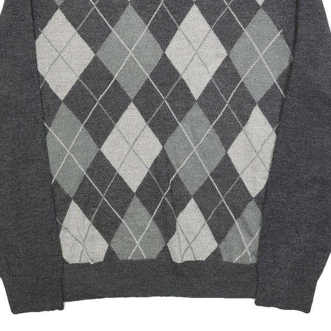 DOCKERS Mens Grey Patterned Acrylic Jumper Crew Neck Basic Knit L Casual