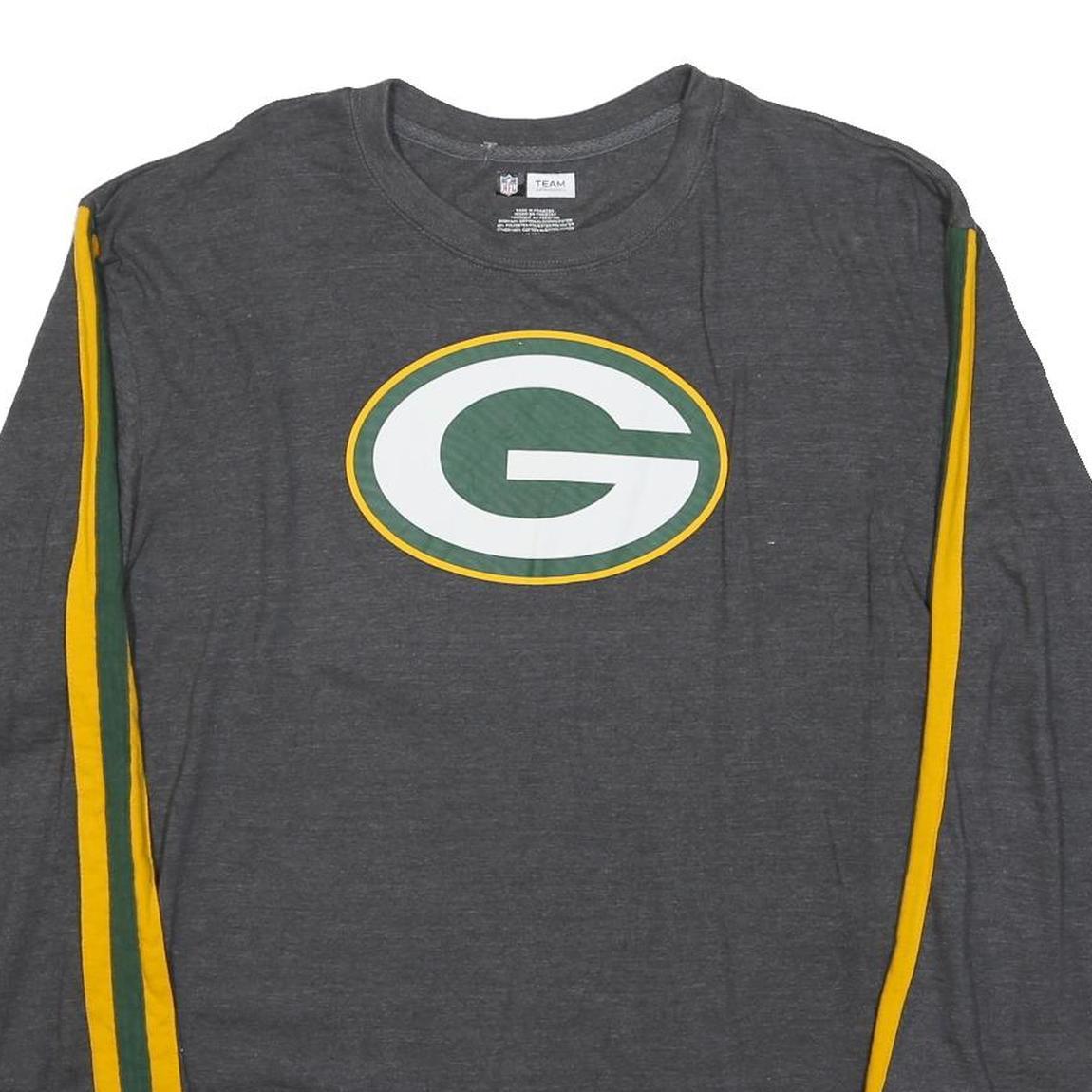 NFL Mens Grey Green & Yellow Long Sleeve Crew Neck T-Shirt Green Bay Logo