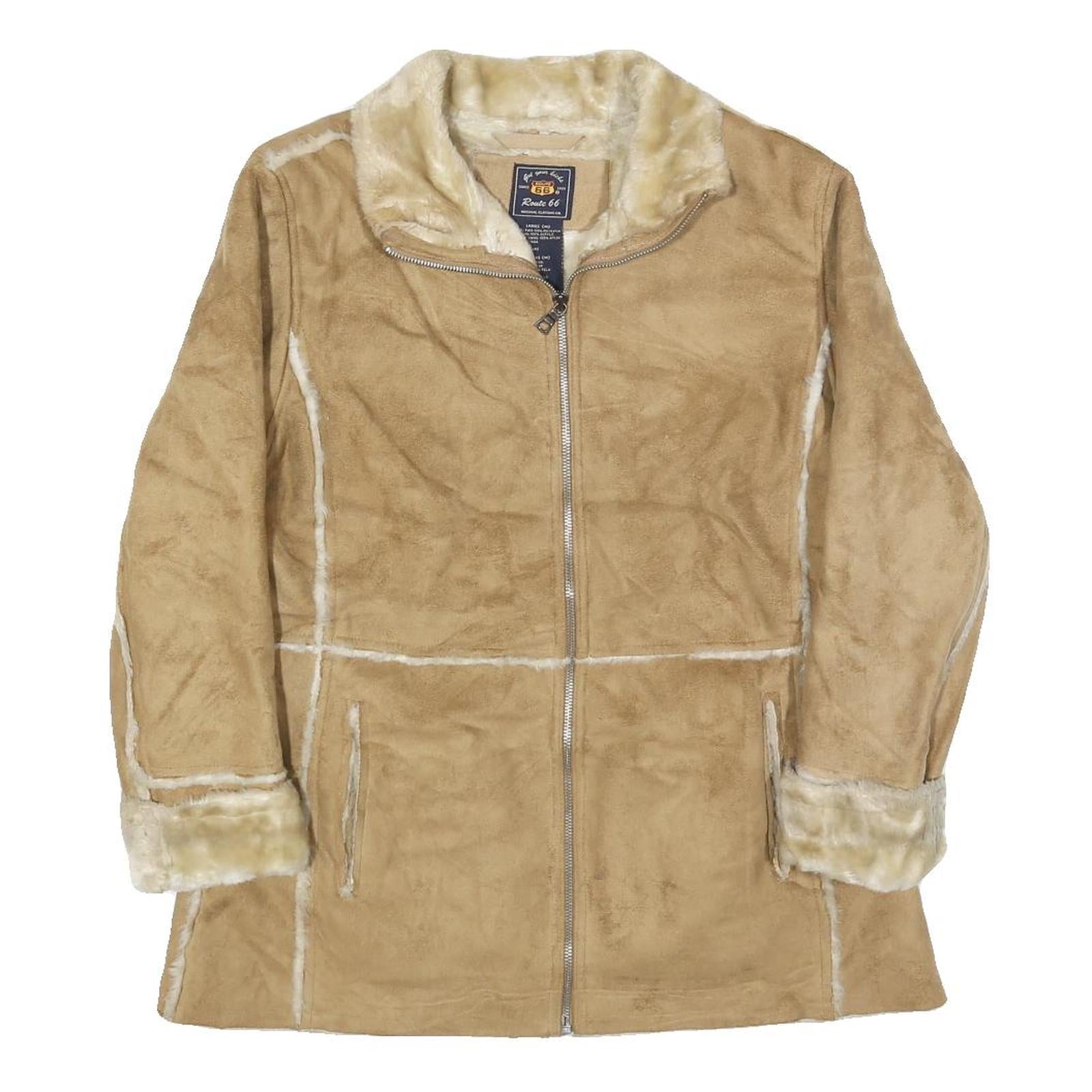 ROUTE 66 Womens Beige Shearling Style Jacket M Polyester Zip Fastening