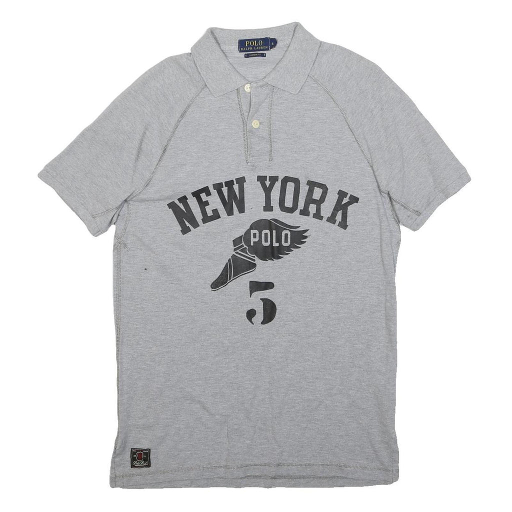POLO RALPH LAUREN Mens Grey New York Polo Graphic Short Sleeve S Cotton Blend