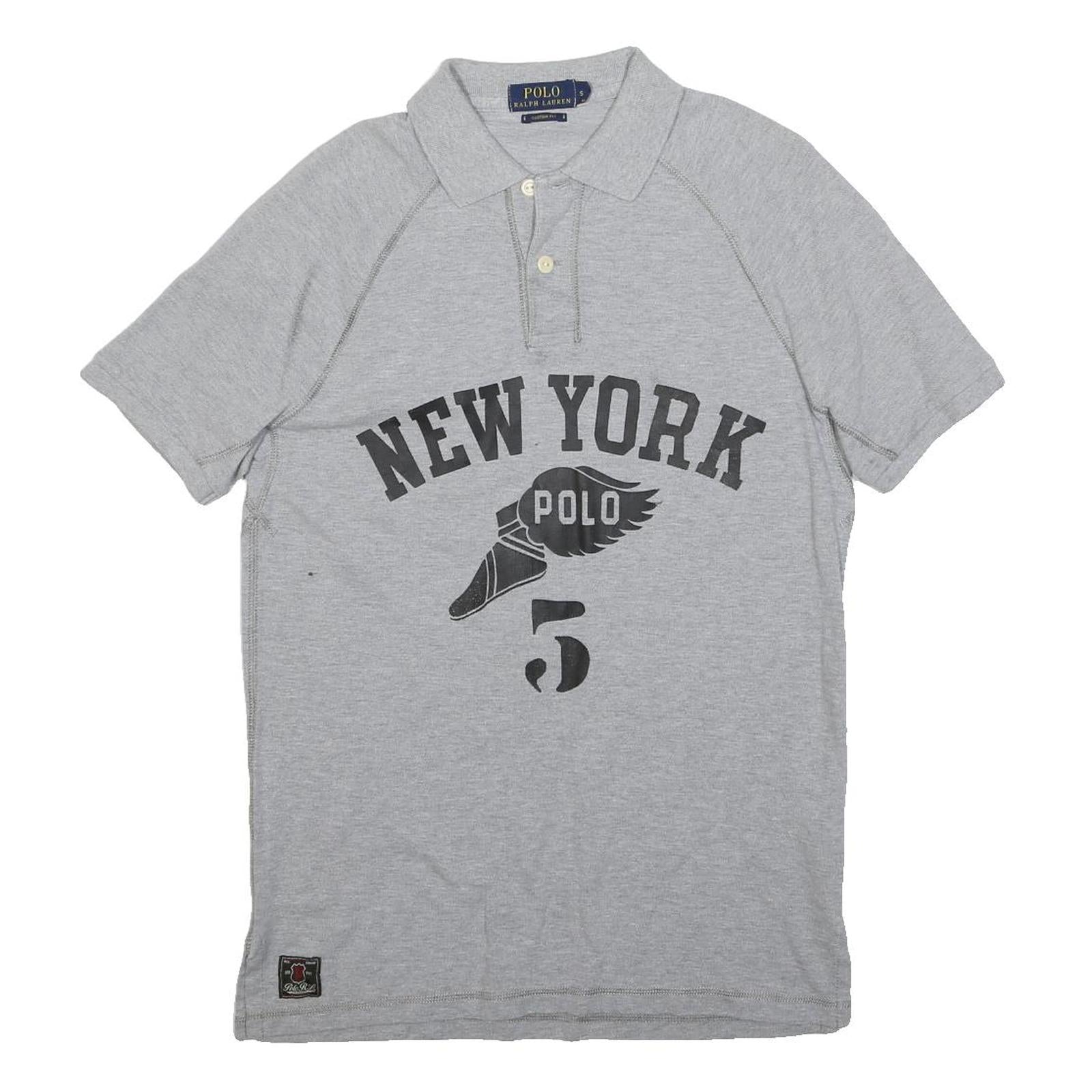 POLO RALPH LAUREN Mens Grey New York Polo Graphic Short Sleeve S Cotton Blend