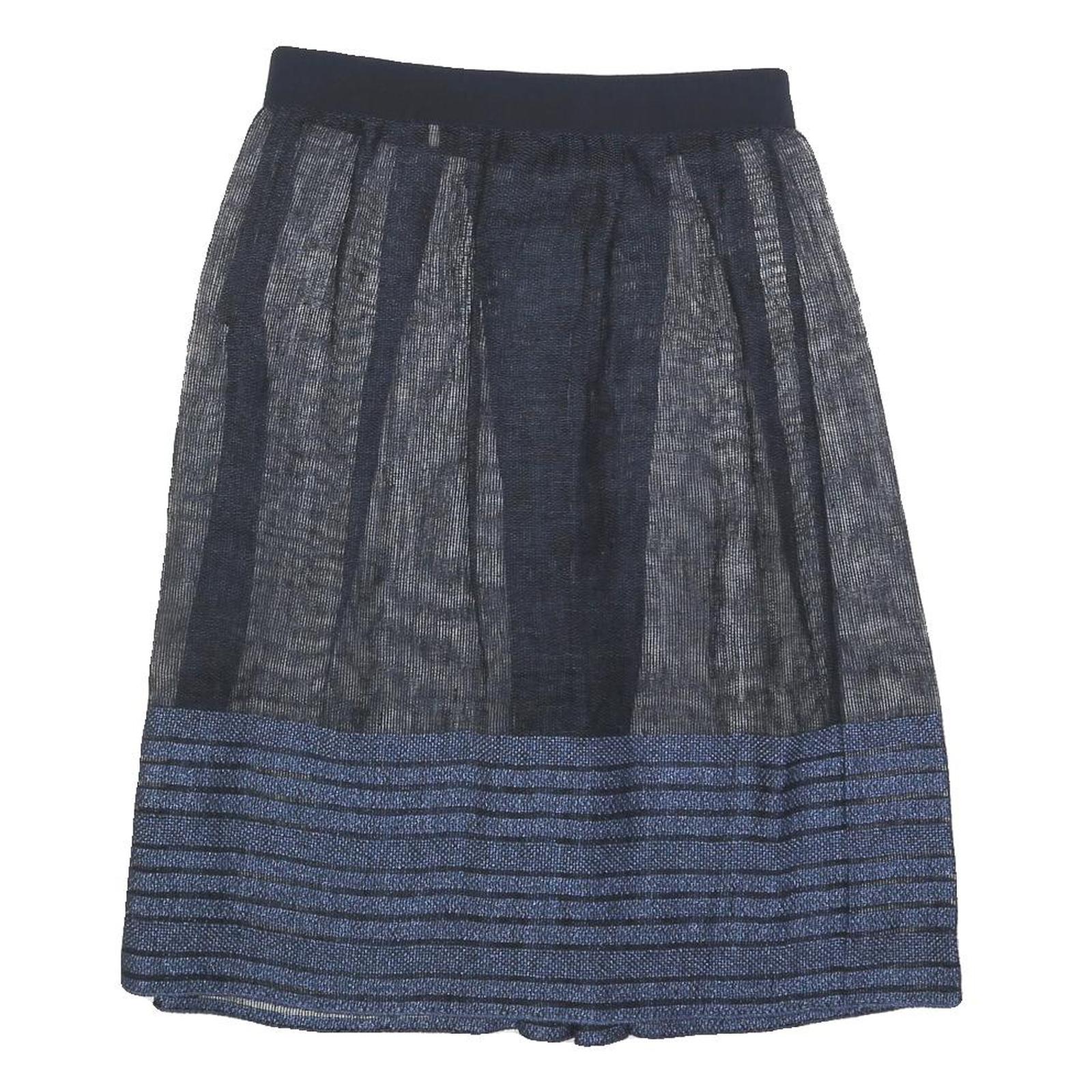 ELIE TAHARI Womens Blue & Black Pleated Midi Woven Skirt S Elegant Workwear