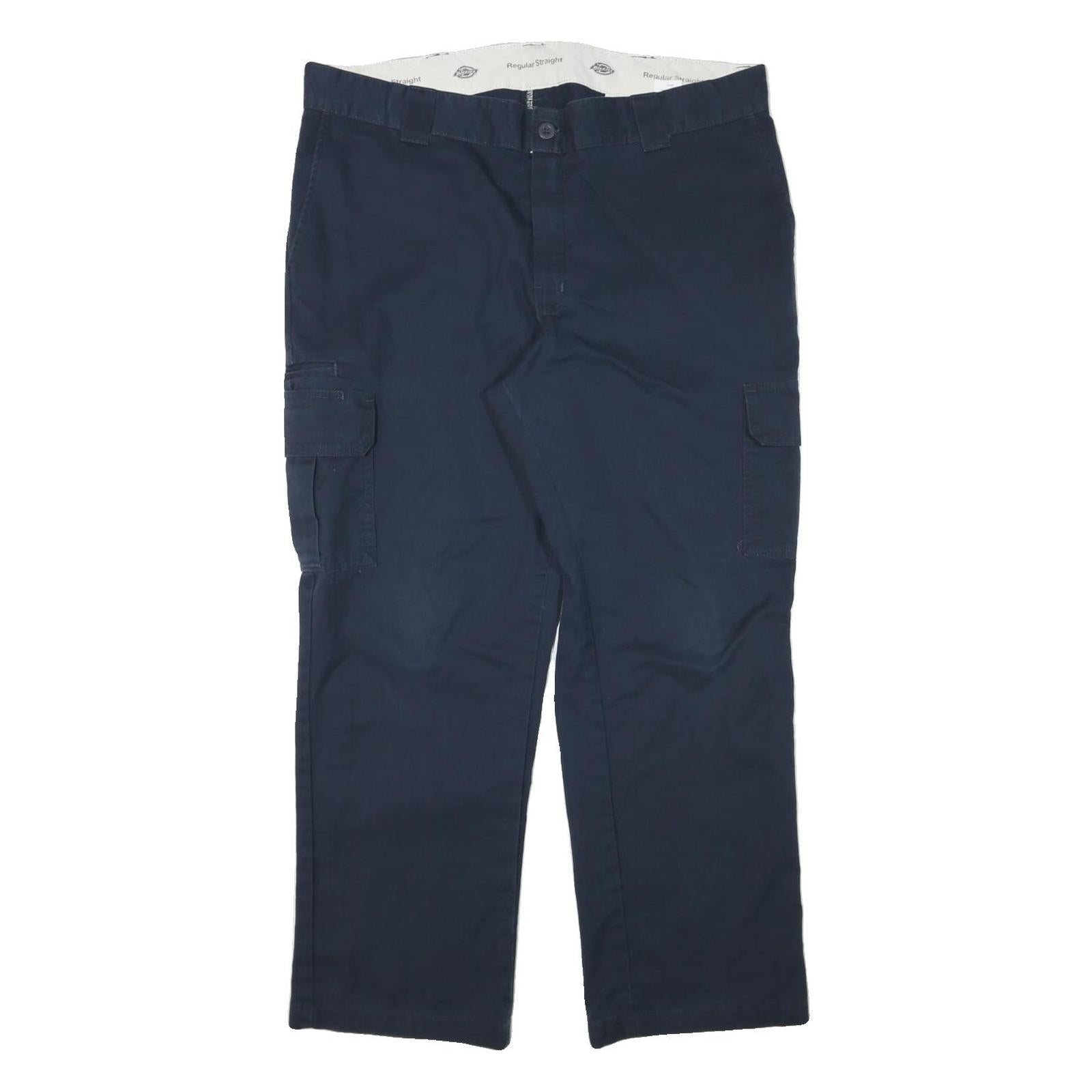 DICKIES Mens Navy Regular Fit Straight Leg Trousers W40 L30 Workwear Casual Zip
