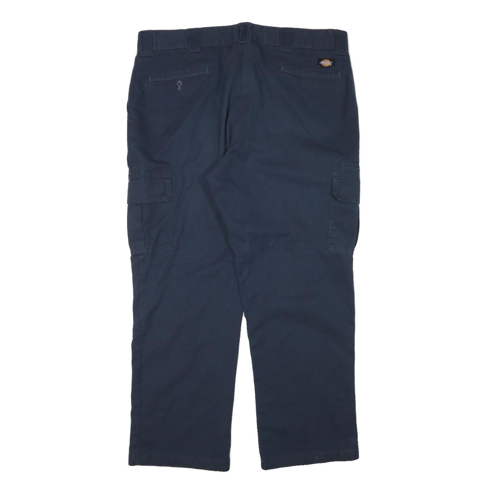 DICKIES Mens Navy Regular Fit Straight Leg Trousers W40 L30 Workwear Casual Zip