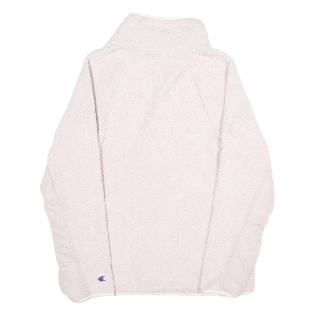 CHAMPION Womens Pink & White Logo Zip Fleece Jacket M Polyester Casual