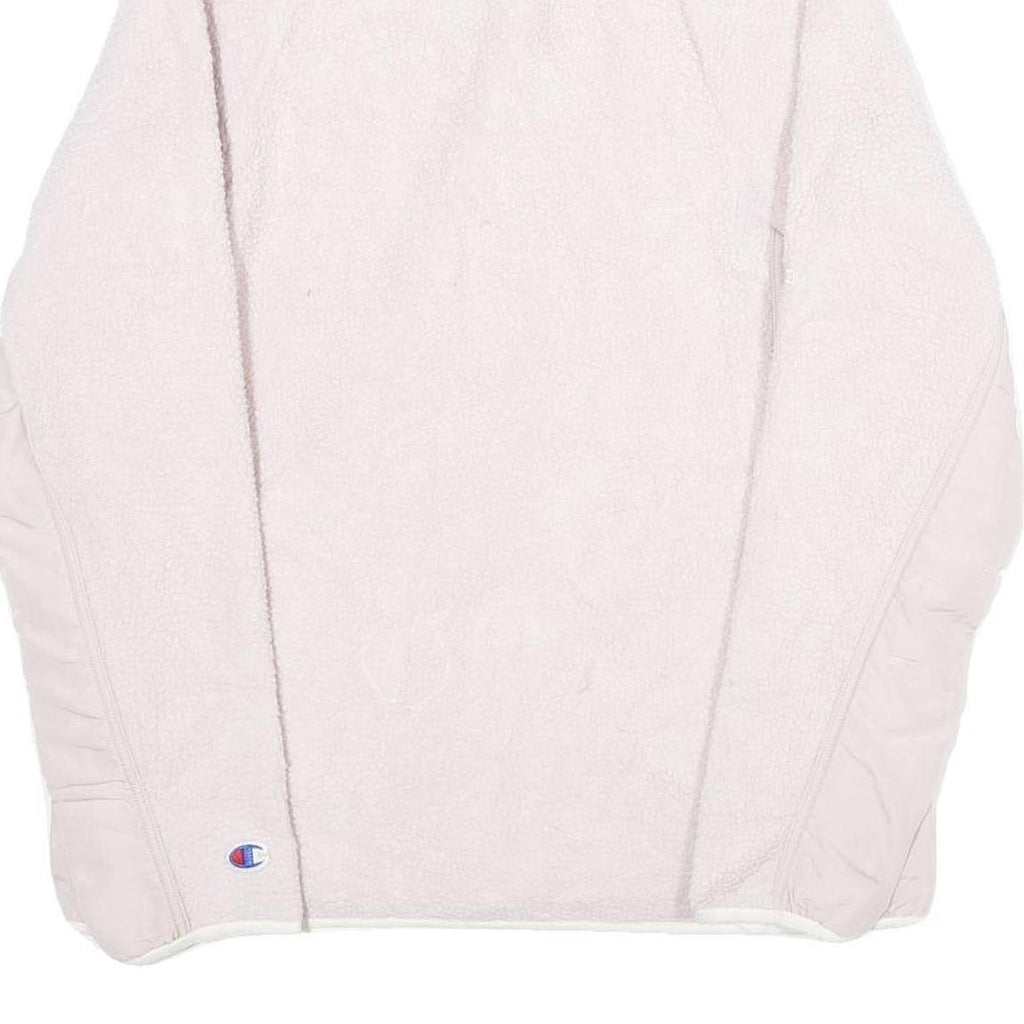 CHAMPION Womens Pink & White Logo Zip Fleece Jacket M Polyester Casual