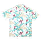 PARADISE FOUND Mens White & Aqua Tropical Parrot Print Shirt L Cotton Blend