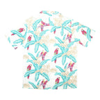 PARADISE FOUND Mens White & Aqua Tropical Parrot Print Shirt L Cotton Blend