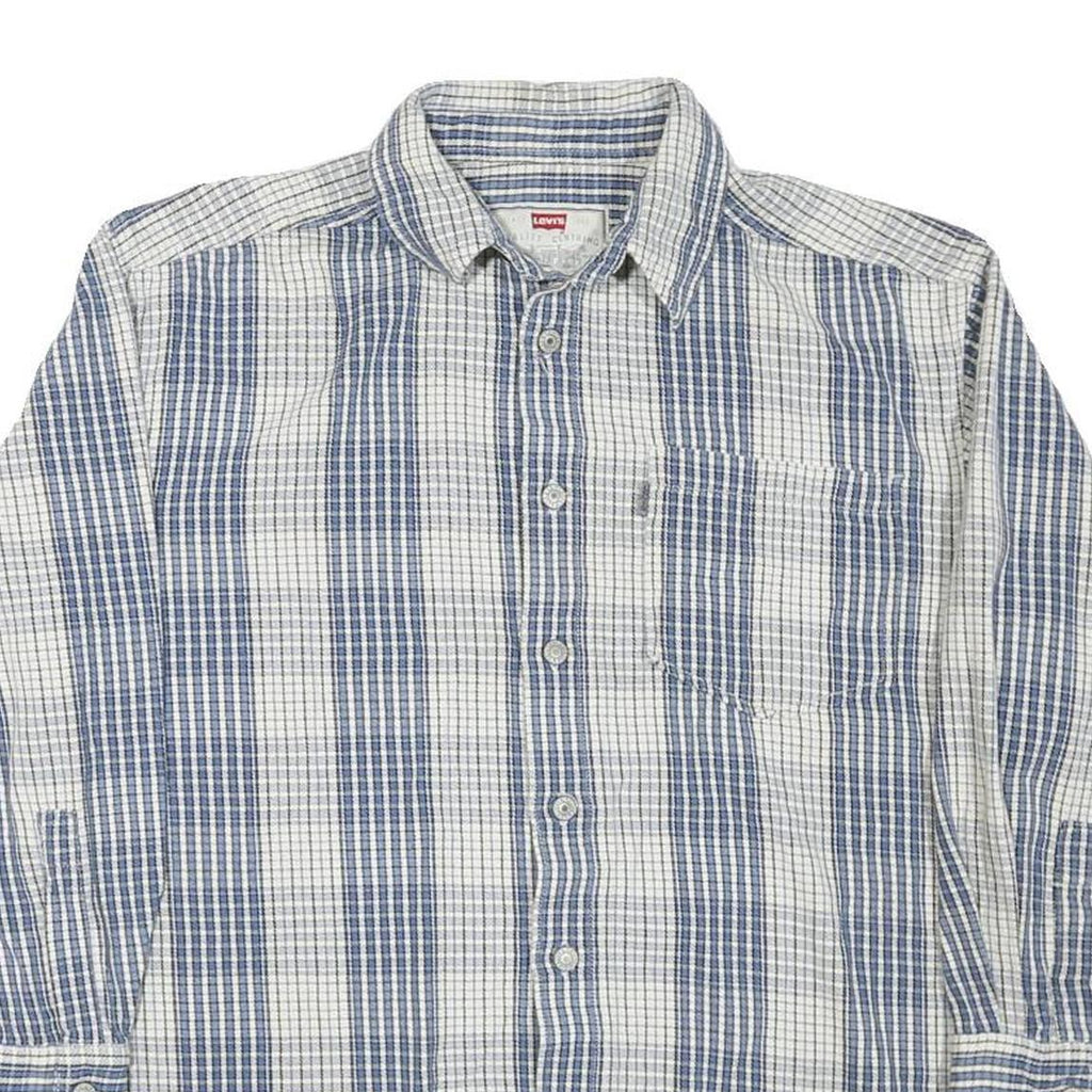 LEVI'S Mens Blue & White Striped Shirt L Cotton Blend Button Down Casual