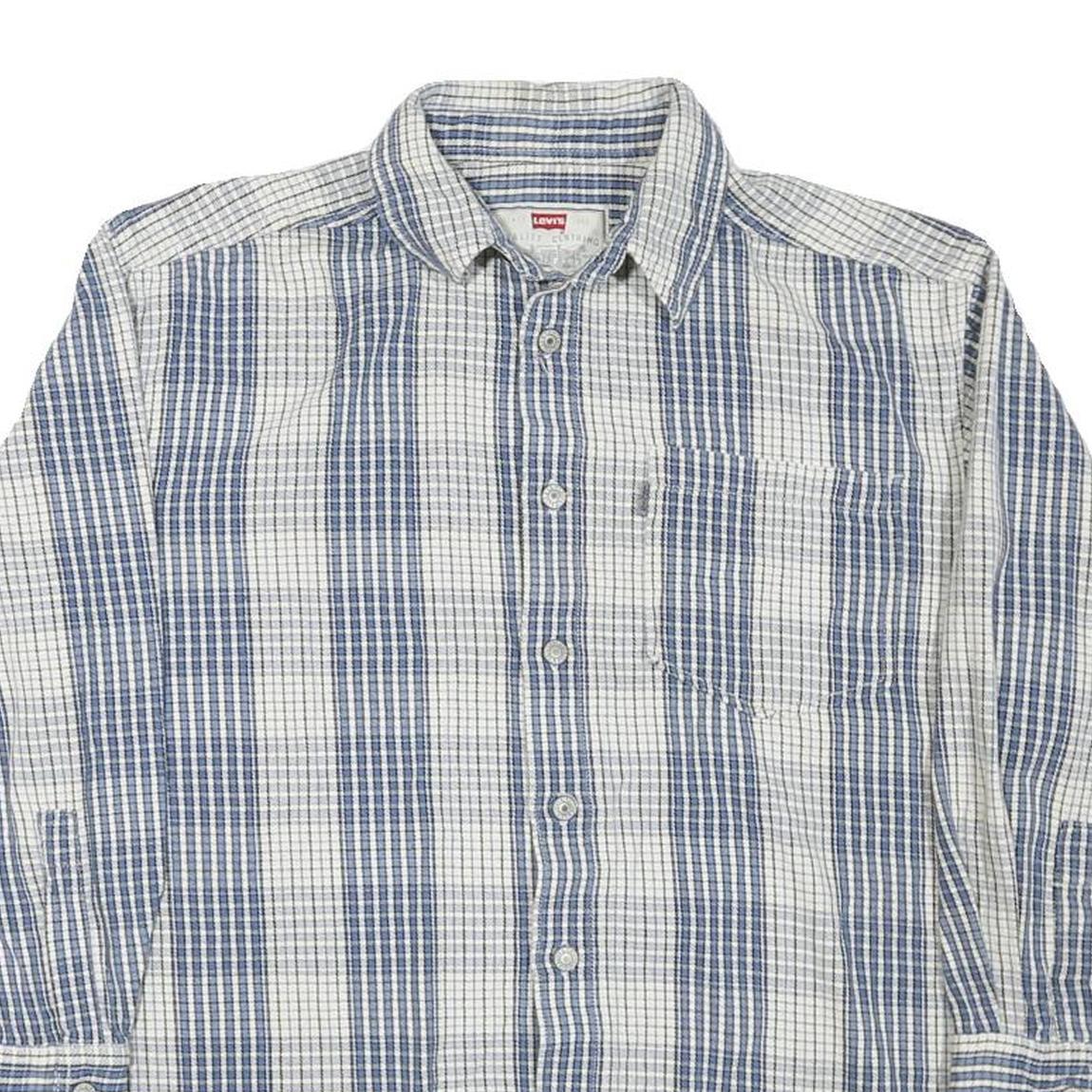 LEVI'S Mens Blue & White Striped Shirt L Cotton Blend Button Down Casual