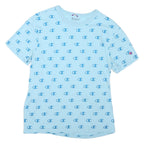 CHAMPION Mens Blue All Over Logo Print T-Shirt M Short Sleeve Crew Neck Cotton