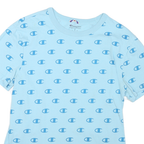 CHAMPION Mens Blue All Over Logo Print T-Shirt M Short Sleeve Crew Neck Cotton