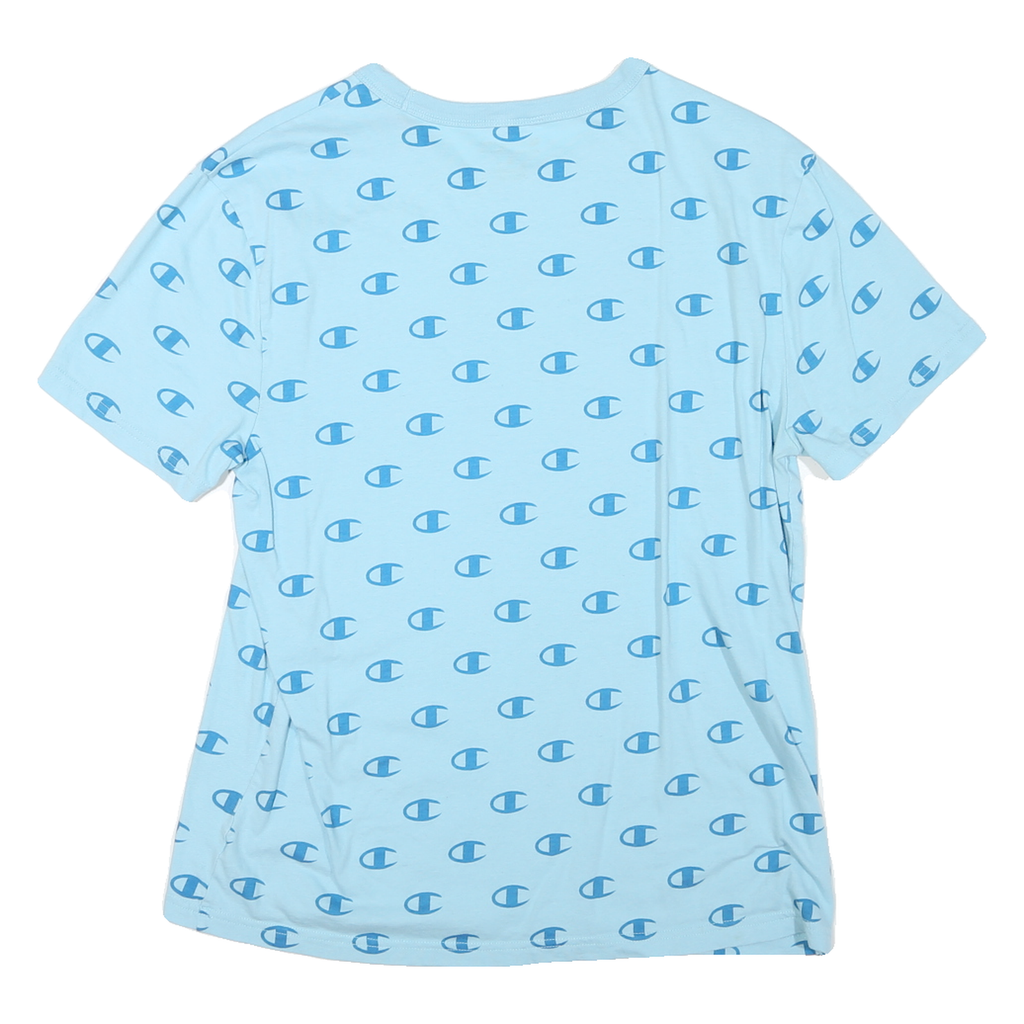 CHAMPION Mens Blue All Over Logo Print T-Shirt M Short Sleeve Crew Neck Cotton