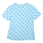CHAMPION Mens Blue All Over Logo Print T-Shirt M Short Sleeve Crew Neck Cotton