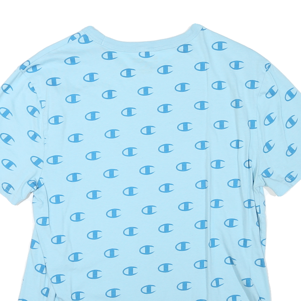 CHAMPION Mens Blue All Over Logo Print T-Shirt M Short Sleeve Crew Neck Cotton