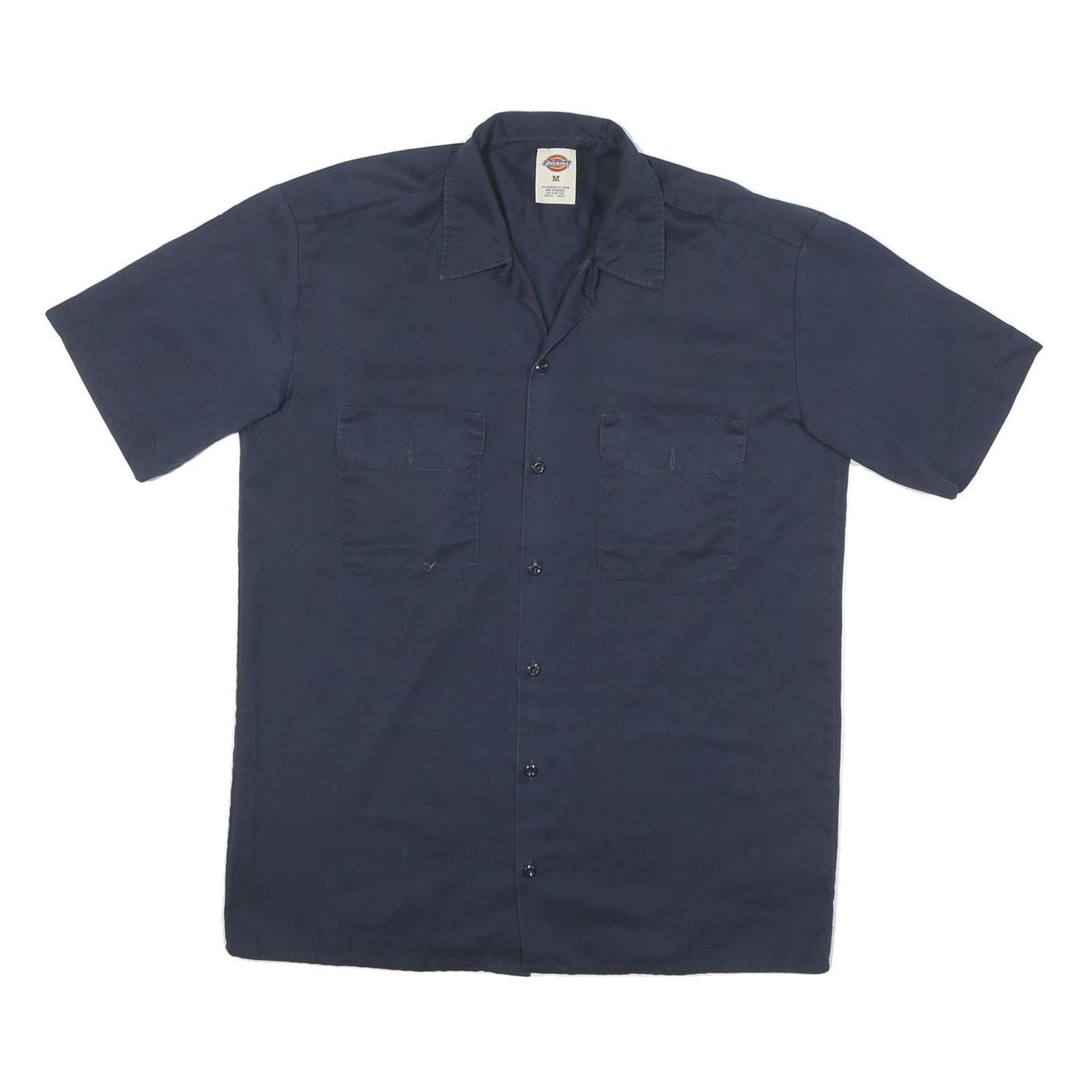 DICKIES Mens Navy Blue Work Shirt M Cotton Blend Casual Short Sleeve