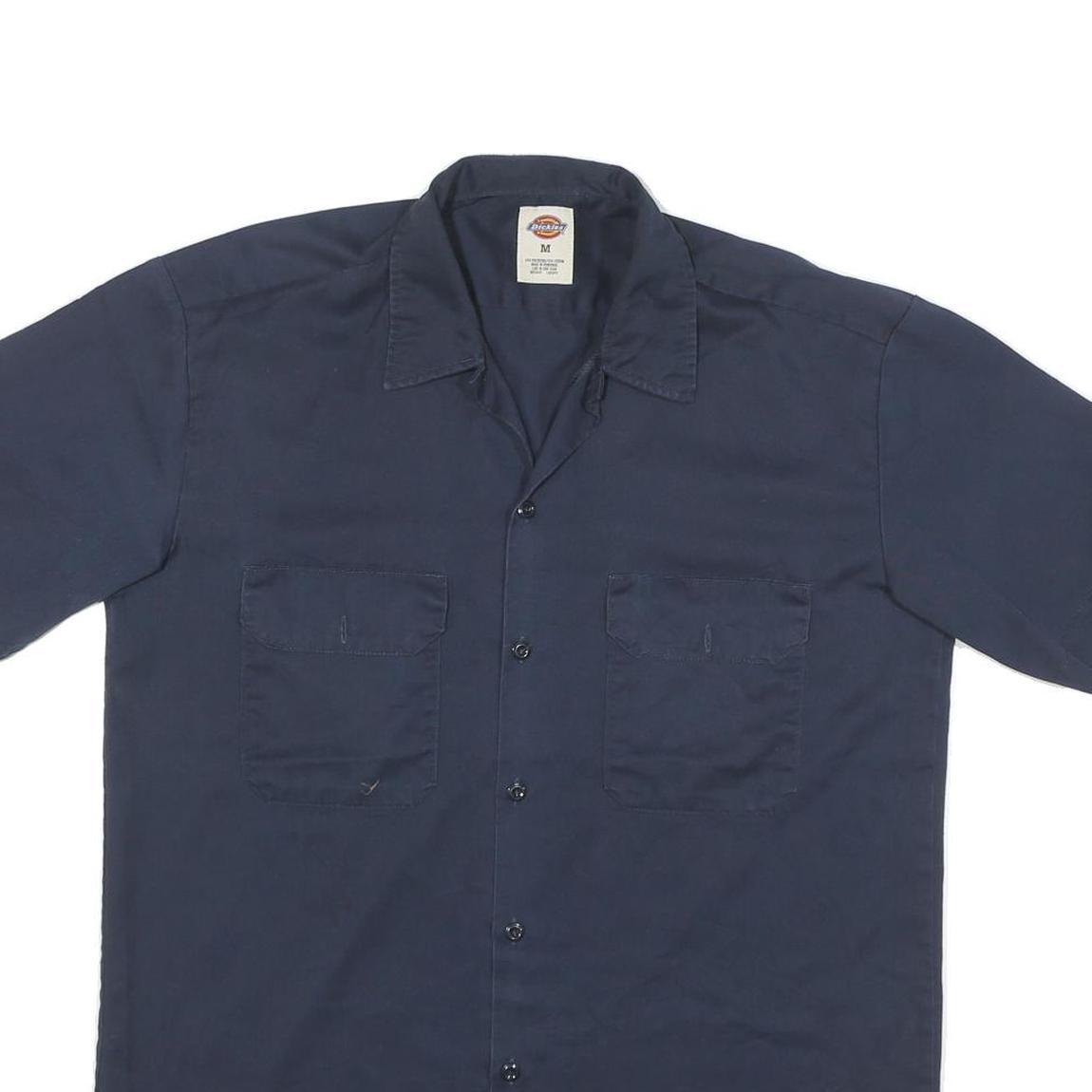 DICKIES Mens Navy Blue Work Shirt M Cotton Blend Casual Short Sleeve