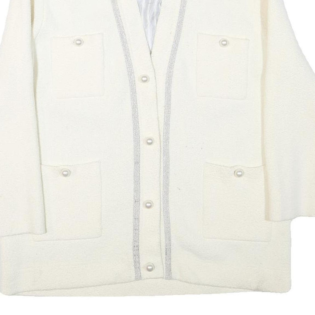 SANDRO Womens White Jacket M Polyester Blend Plain Button Vintage Chic