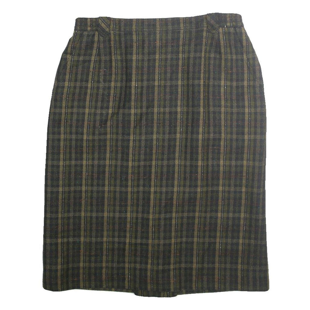 Womens Green Check Pencil Knee Length Cotton Blend Skirt M Classic Workwear