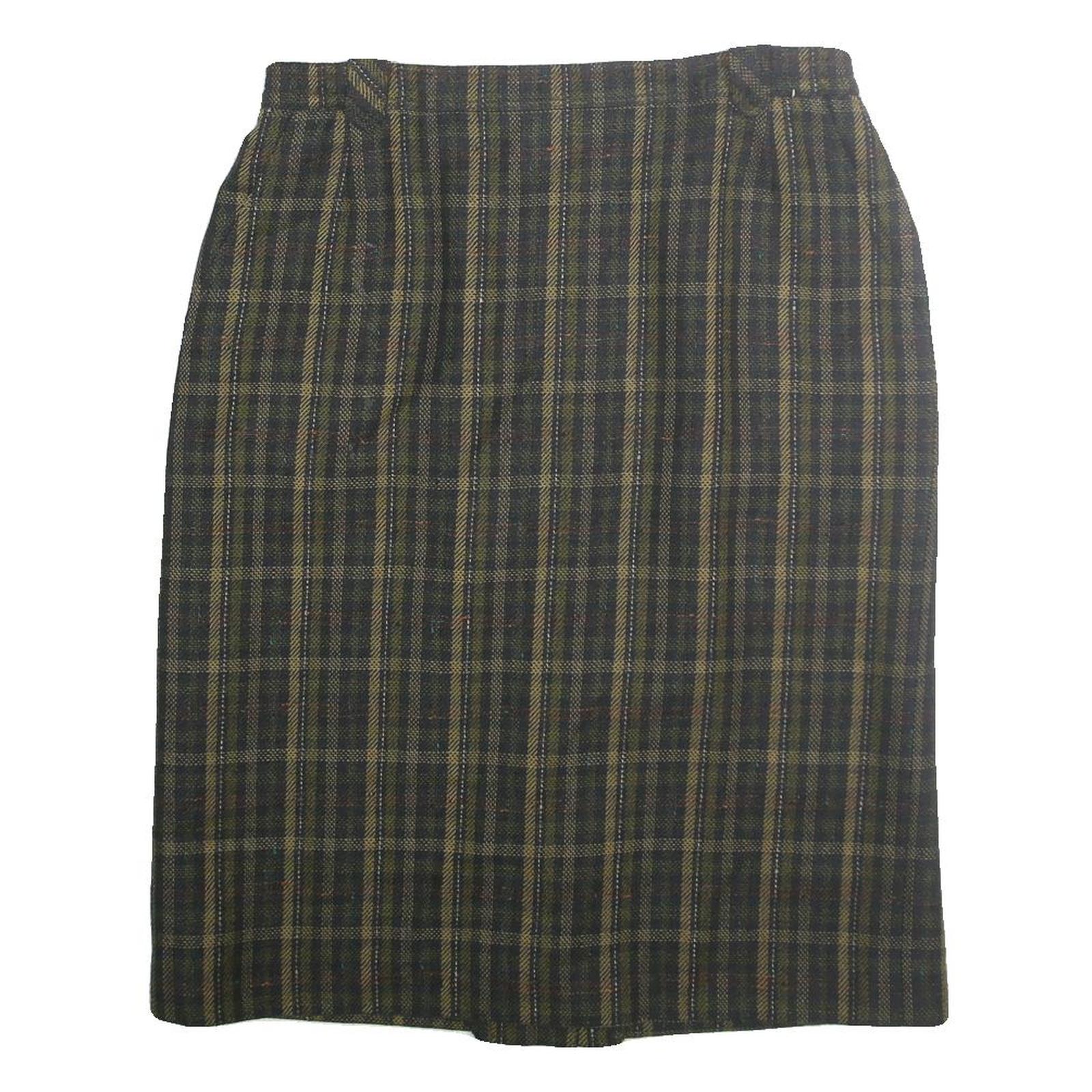 Womens Green Check Pencil Knee Length Cotton Blend Skirt M Classic Workwear