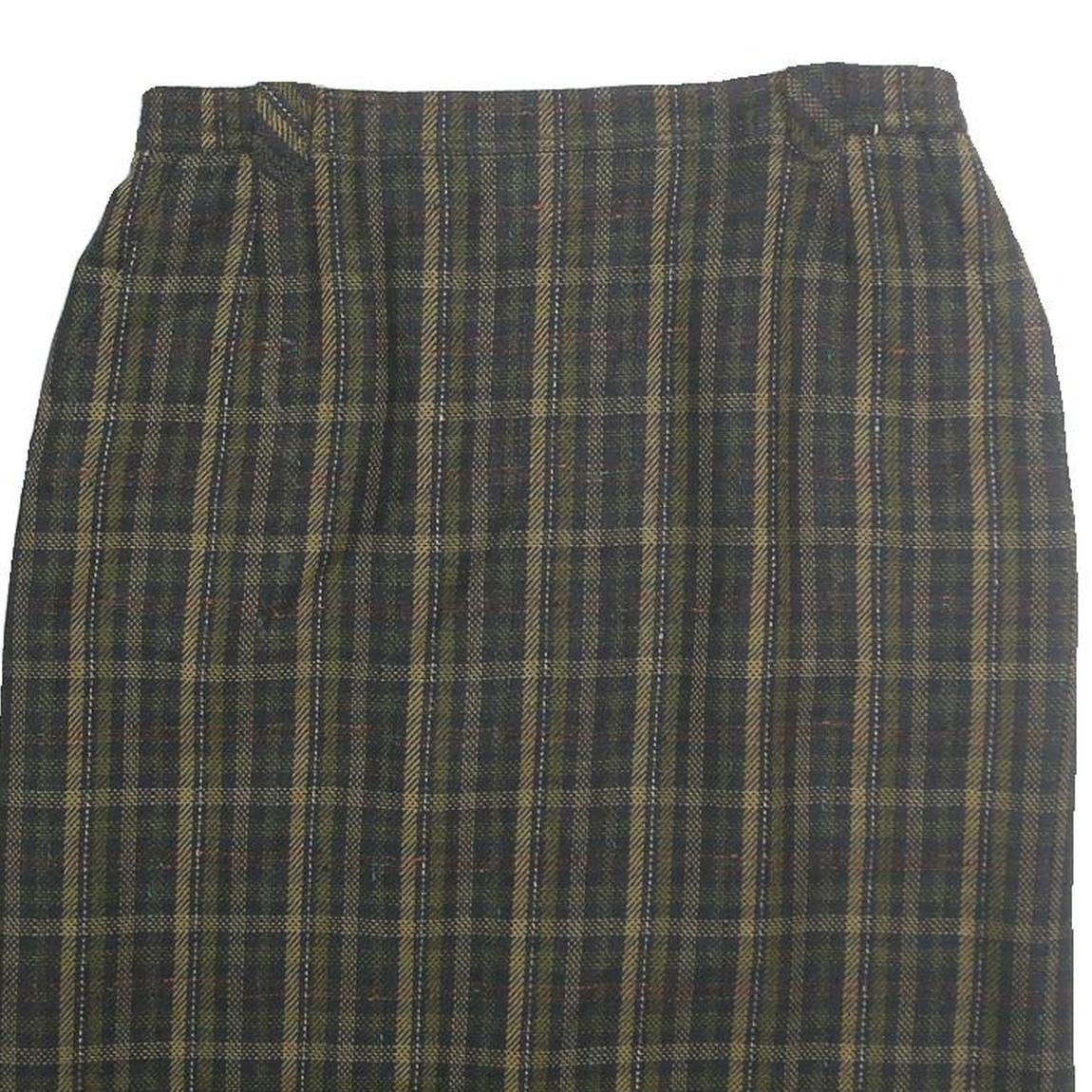 Womens Green Check Pencil Knee Length Cotton Blend Skirt M Classic Workwear