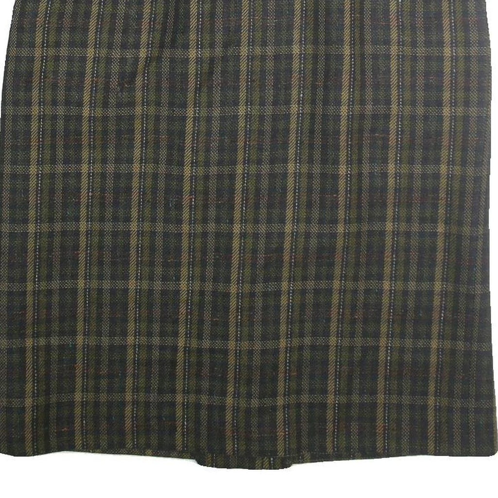 Womens Green Check Pencil Knee Length Cotton Blend Skirt M Classic Workwear
