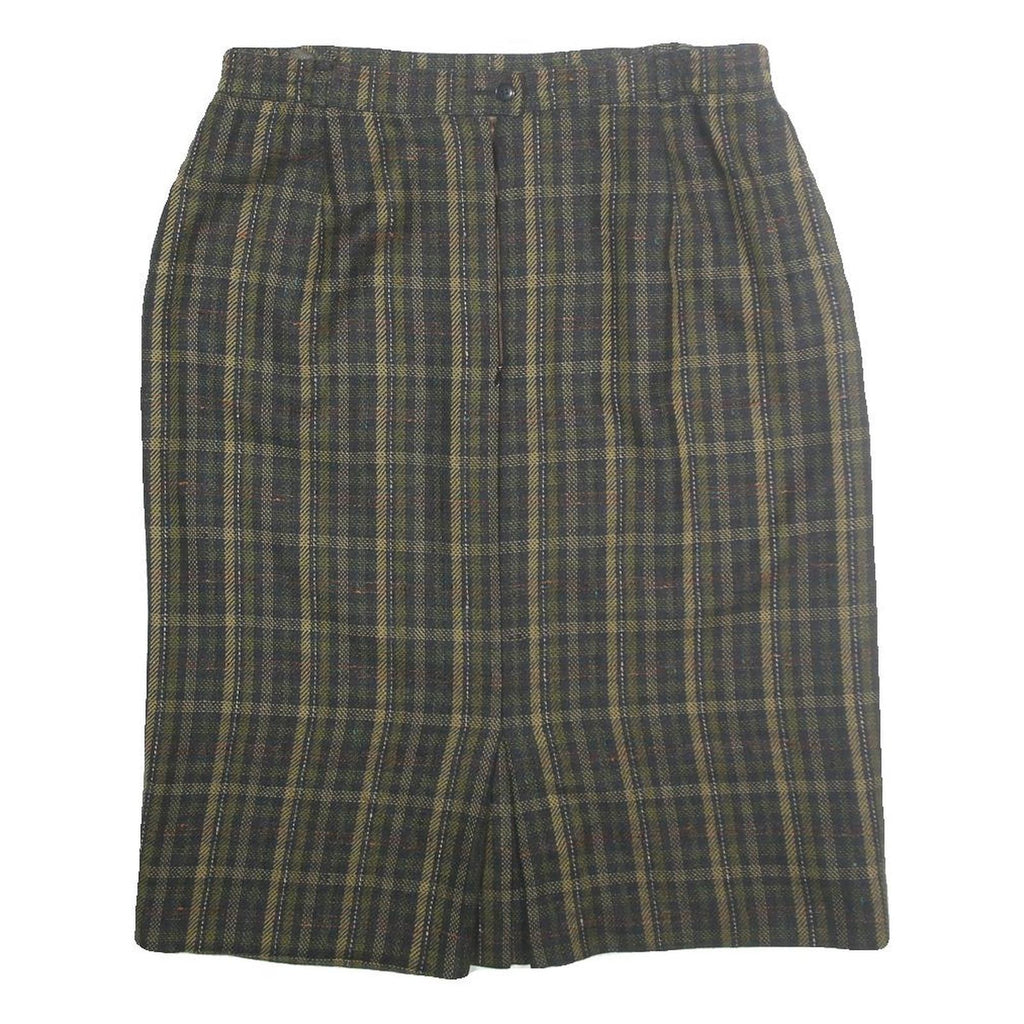 Womens Green Check Pencil Knee Length Cotton Blend Skirt M Classic Workwear