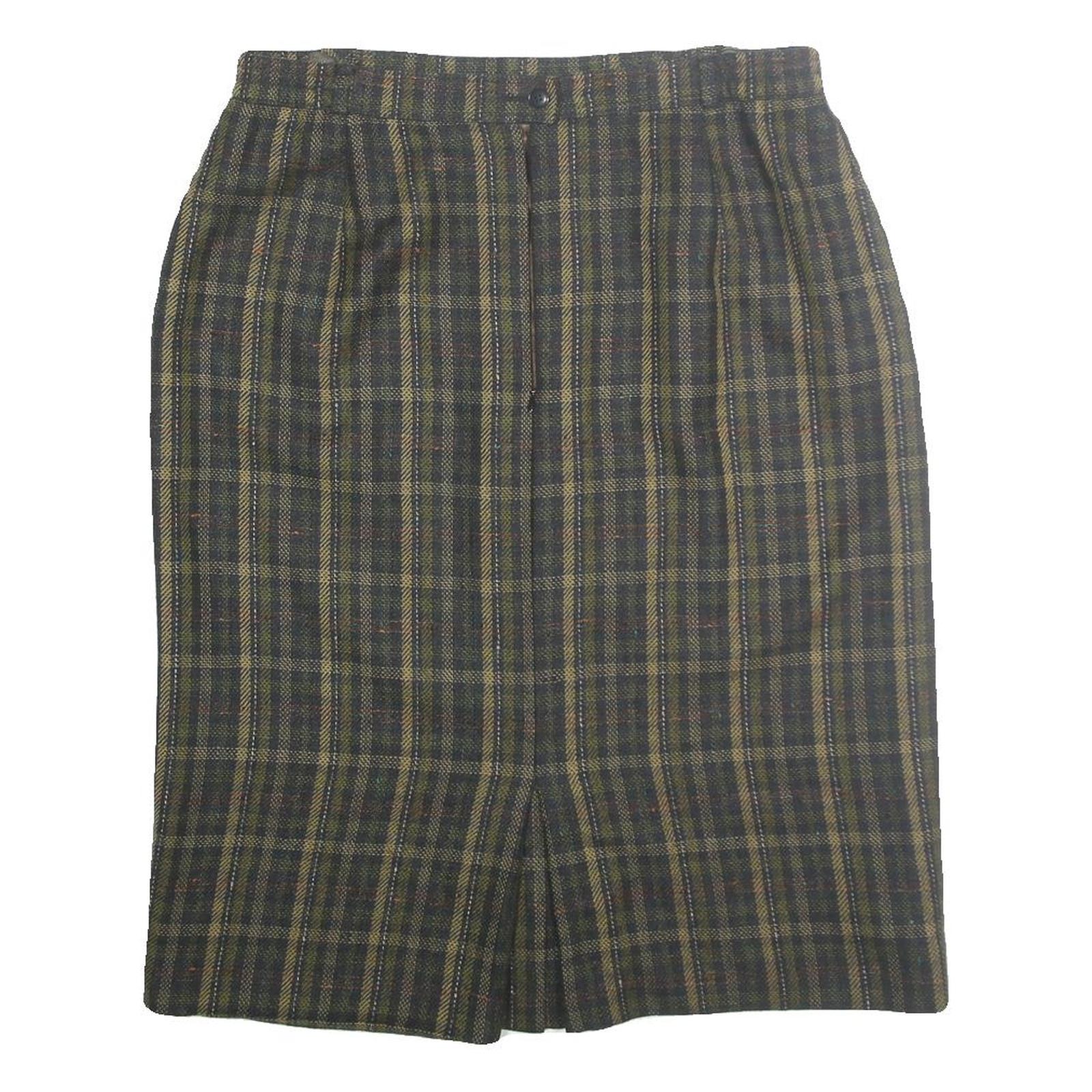 Womens Green Check Pencil Knee Length Cotton Blend Skirt M Classic Workwear