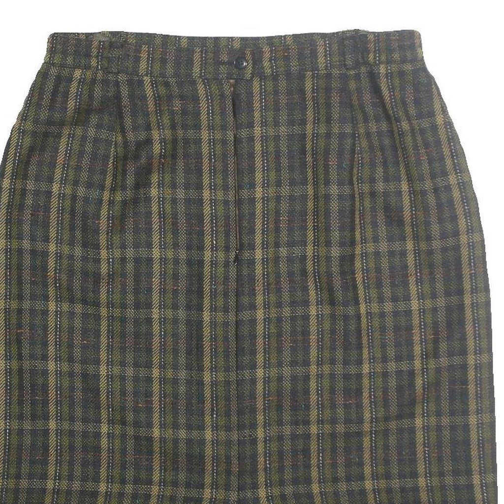 Womens Green Check Pencil Knee Length Cotton Blend Skirt M Classic Workwear