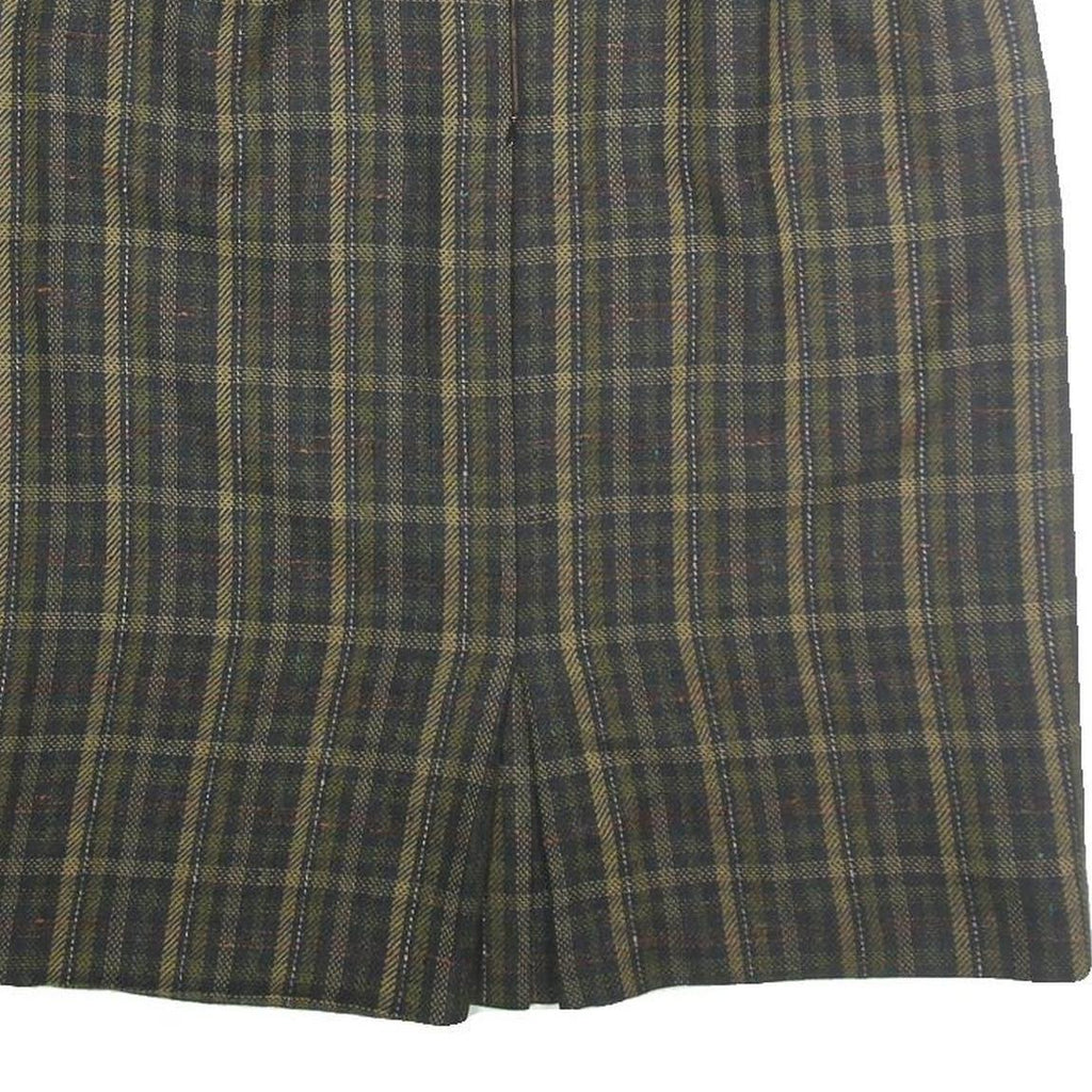 Womens Green Check Pencil Knee Length Cotton Blend Skirt M Classic Workwear