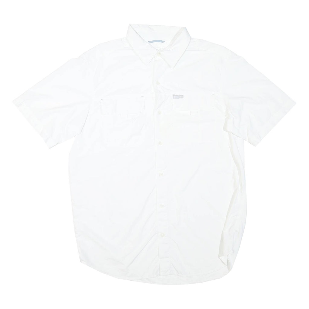 COLUMBIA Mens White Polyester Blend Short Sleeve Shirt L Lightweight Outdoor