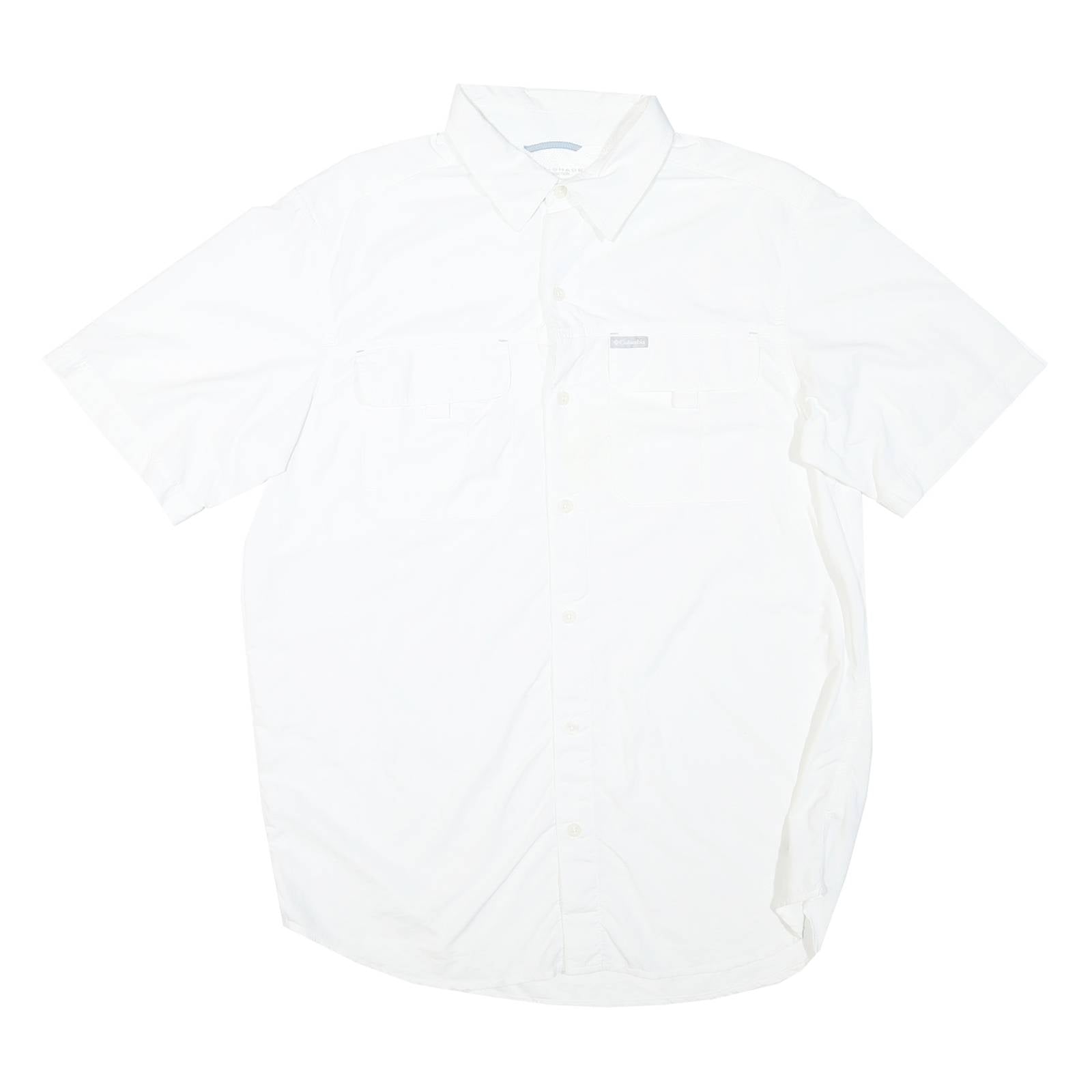 COLUMBIA Mens White Polyester Blend Short Sleeve Shirt L Lightweight Outdoor