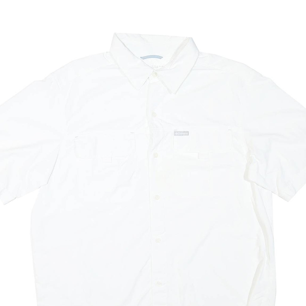 COLUMBIA Mens White Polyester Blend Short Sleeve Shirt L Lightweight Outdoor