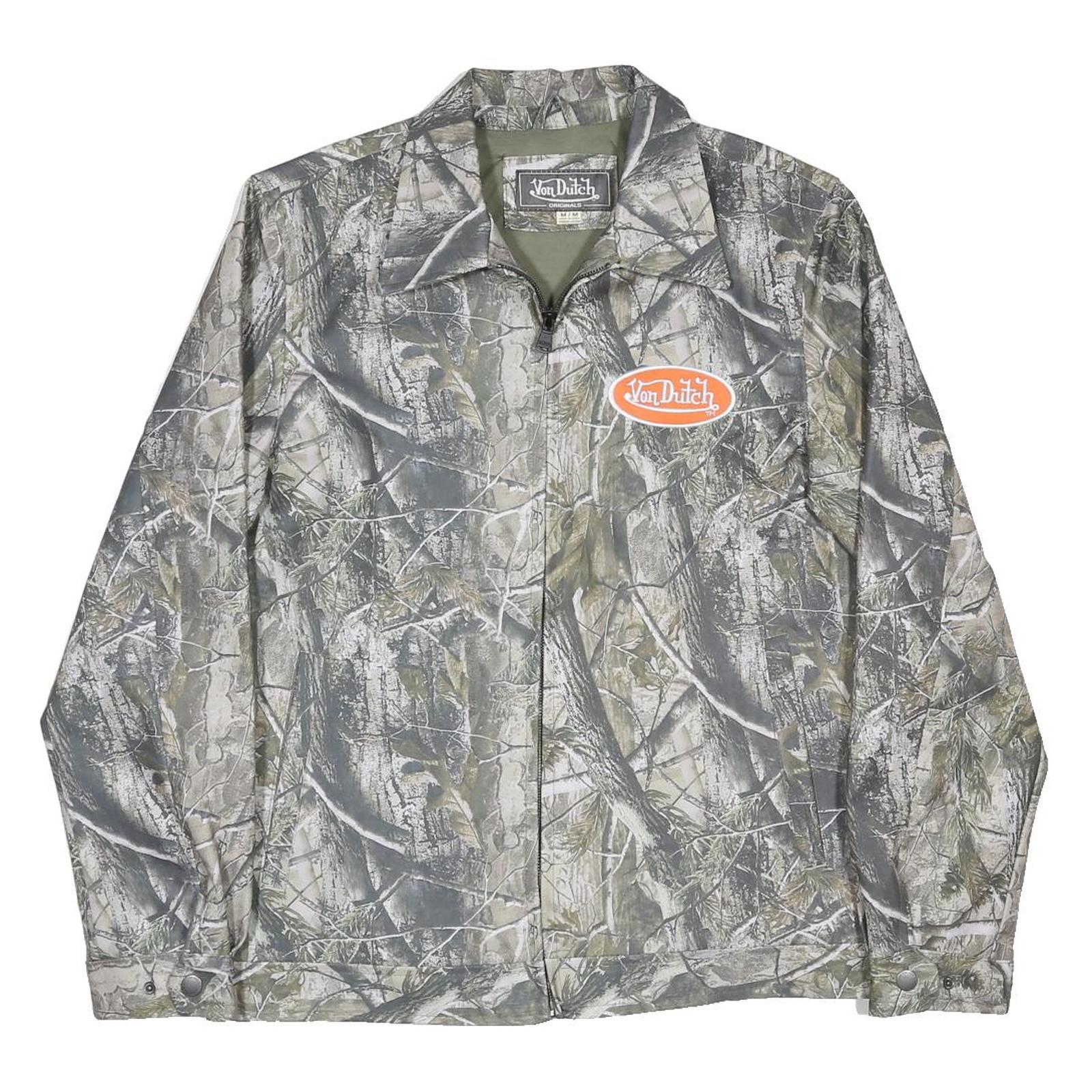 VON DUTCH Mens Green Tree Camo Logo Polyester Jacket M Woven Zip Casual Outdoor