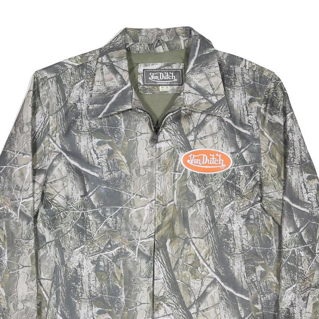 VON DUTCH Mens Green Tree Camo Logo Polyester Jacket M Woven Zip Casual Outdoor