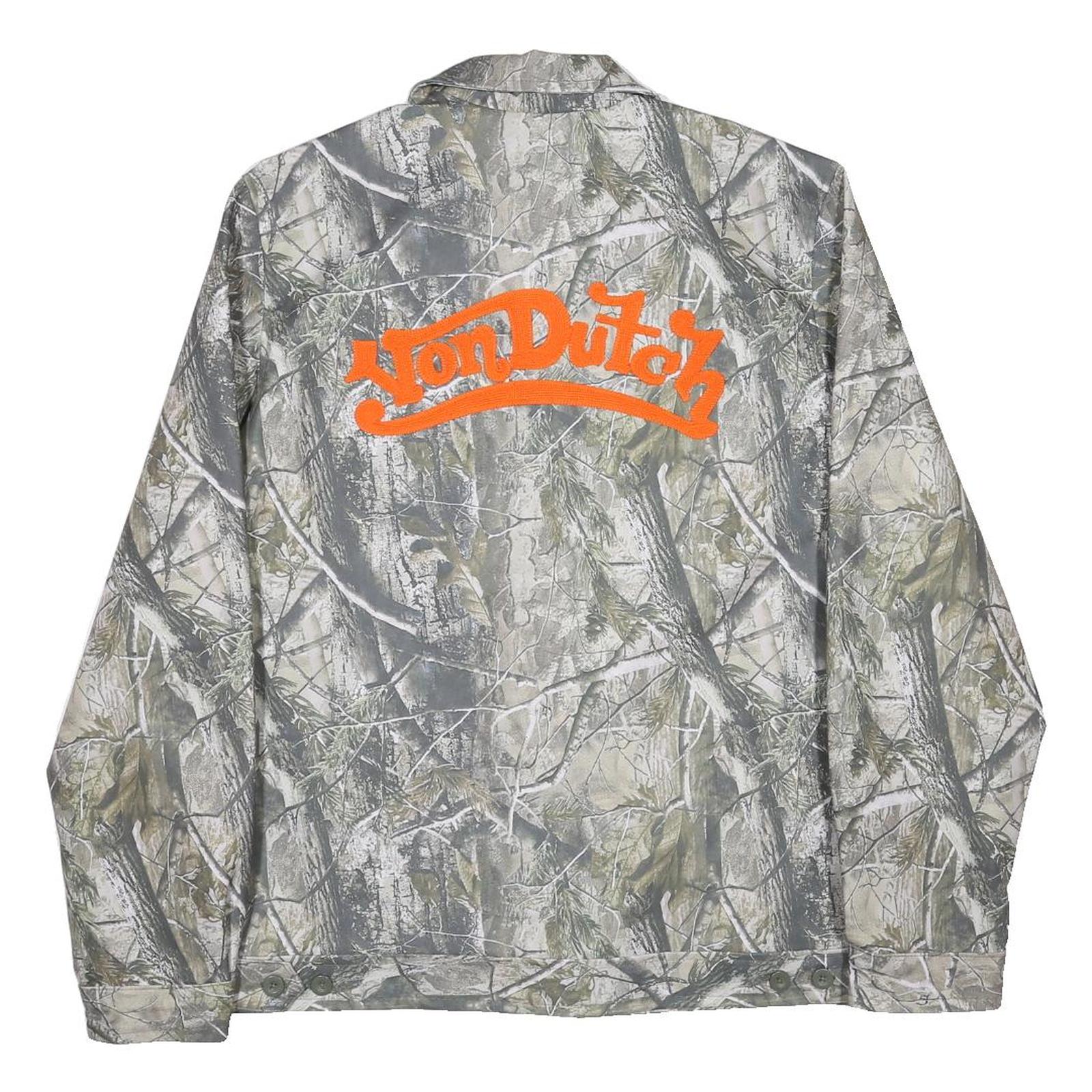 VON DUTCH Mens Green Tree Camo Logo Polyester Jacket M Woven Zip Casual Outdoor