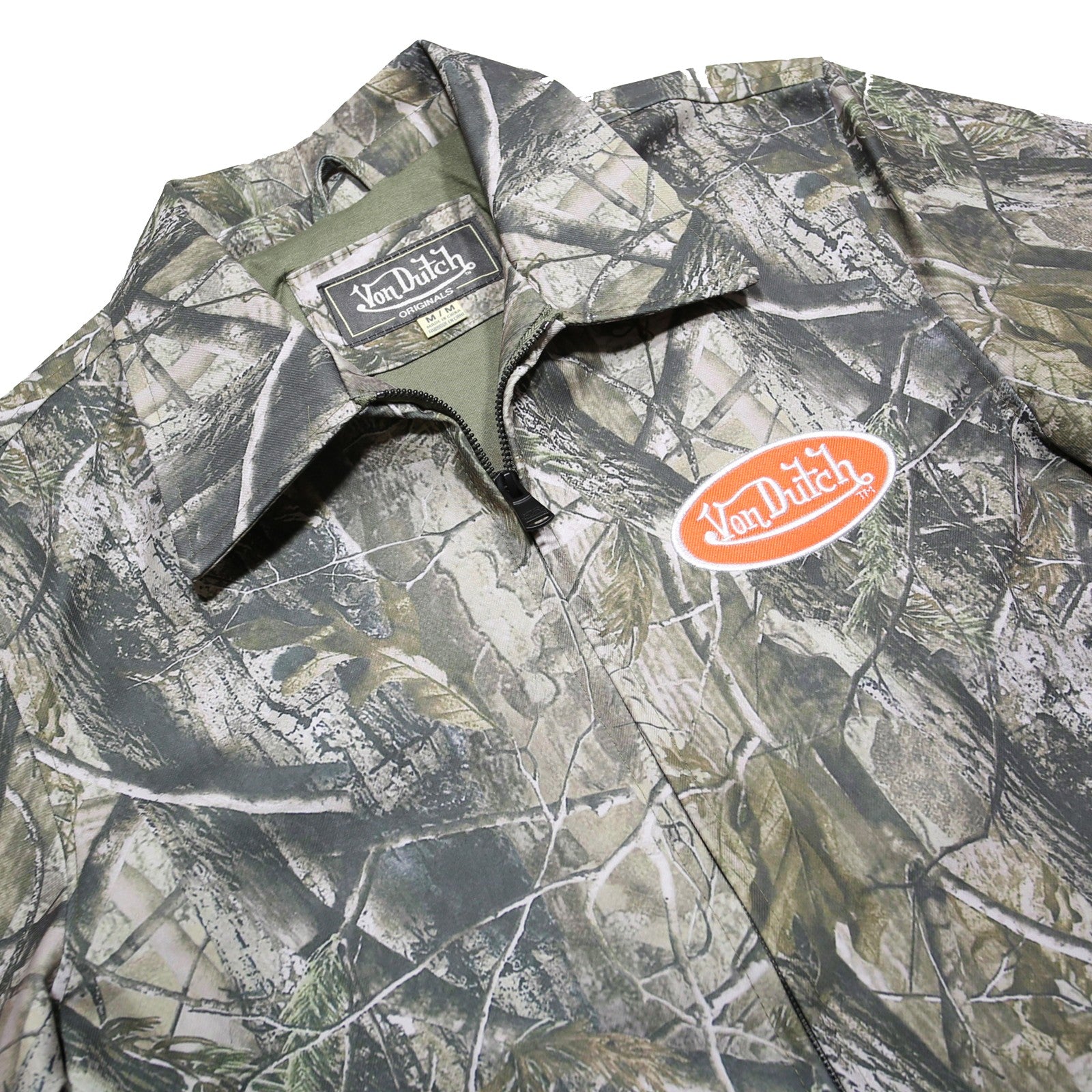VON DUTCH Mens Green Tree Camo Logo Polyester Jacket M Woven Zip Casual Outdoor