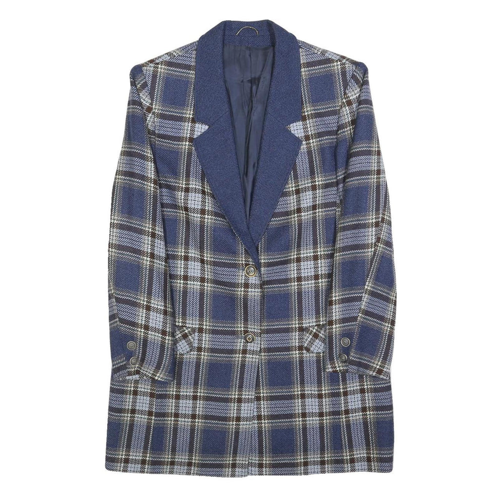 RENE SCHAAD Womens Blue & Brown Check Wool Button Jacket S Woven Classic
