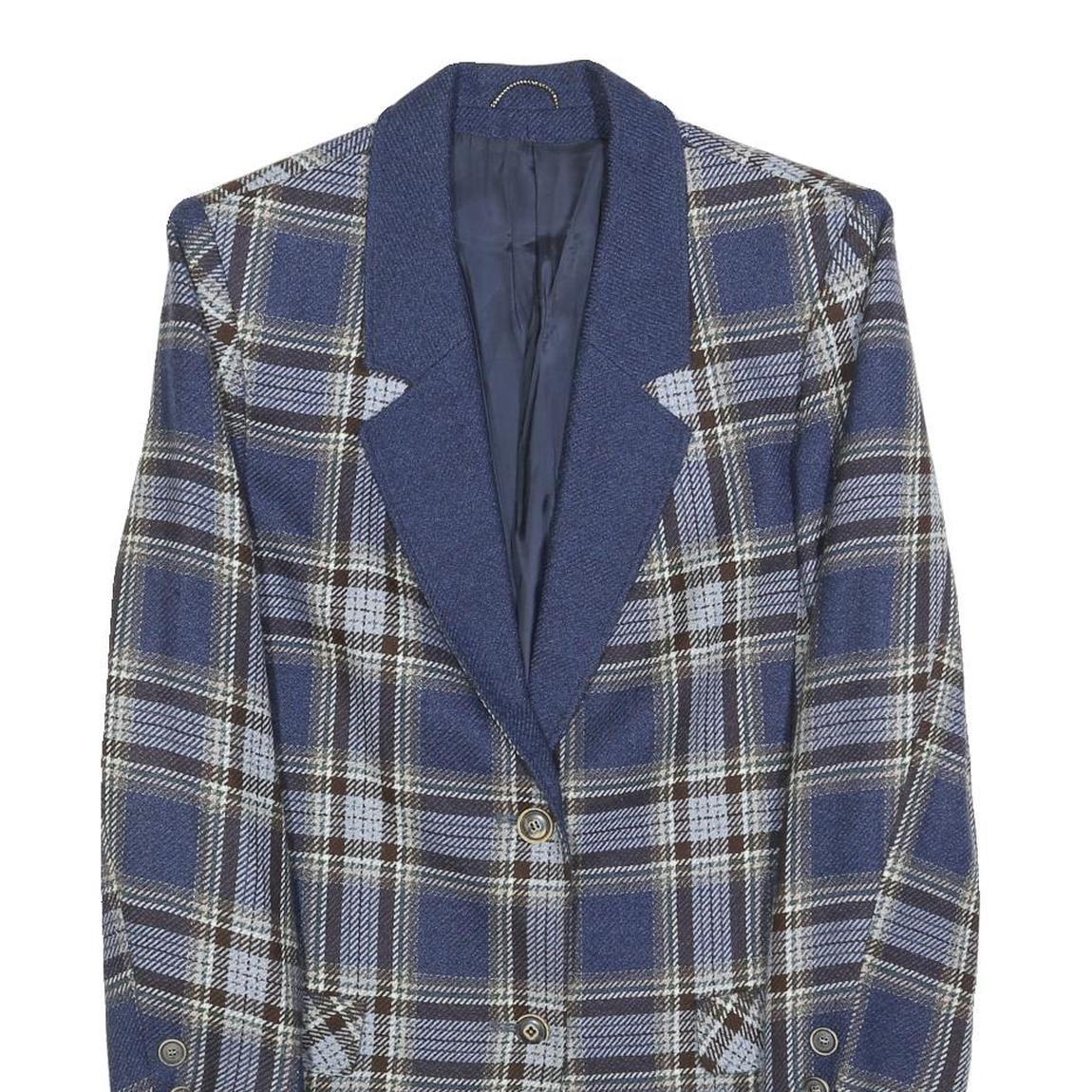 RENE SCHAAD Womens Blue & Brown Check Wool Button Jacket S Woven Classic