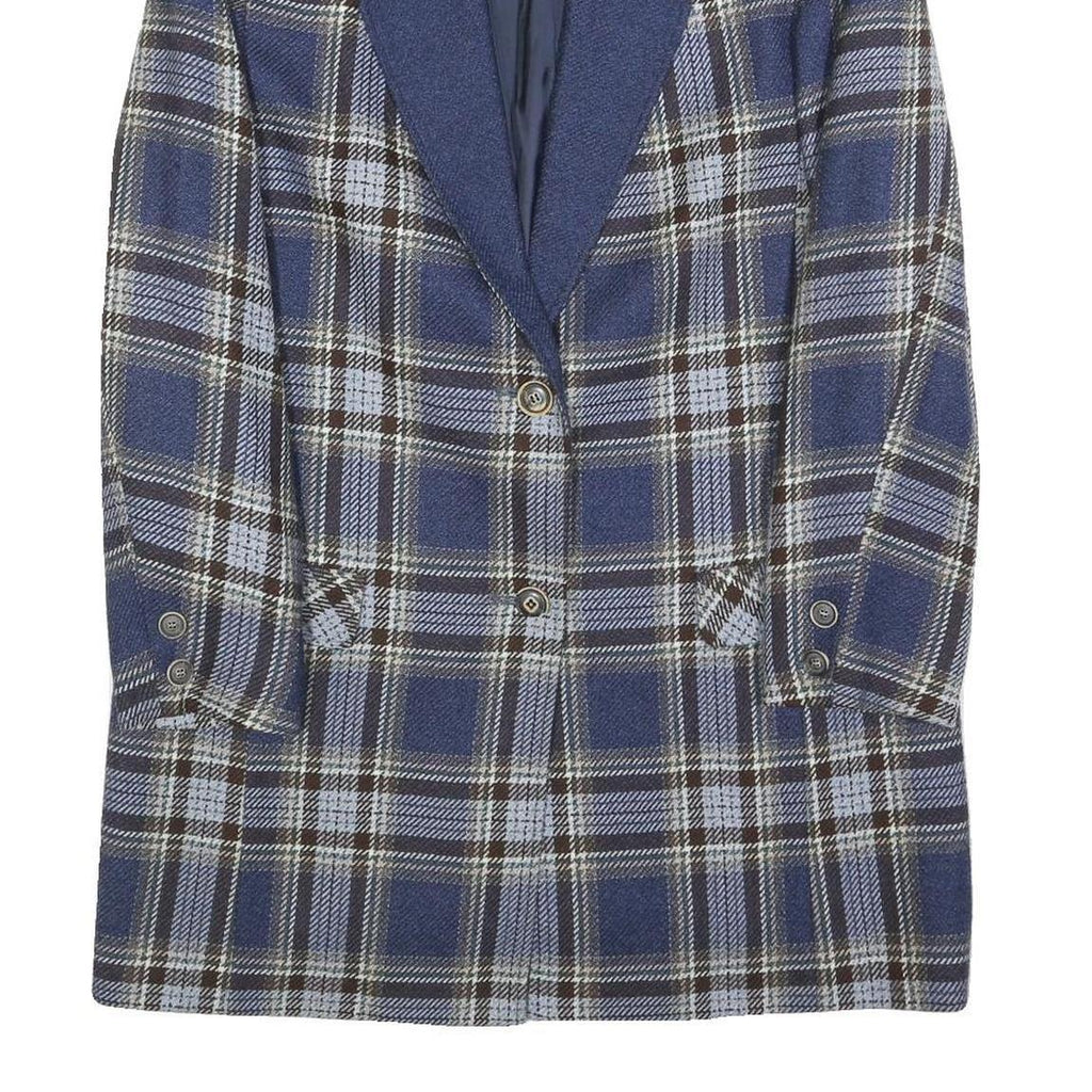RENE SCHAAD Womens Blue & Brown Check Wool Button Jacket S Woven Classic