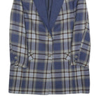 RENE SCHAAD Womens Blue & Brown Check Wool Button Jacket S Woven Classic